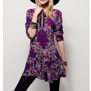 Free People smooth talk Purple Floral Open Back Tunic/Dress